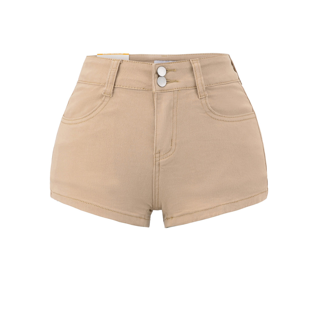 Women's High-Waisted Butt-Lifting Padded Stretch Slim-Fit Two-Button Bodycon Denim Shorts