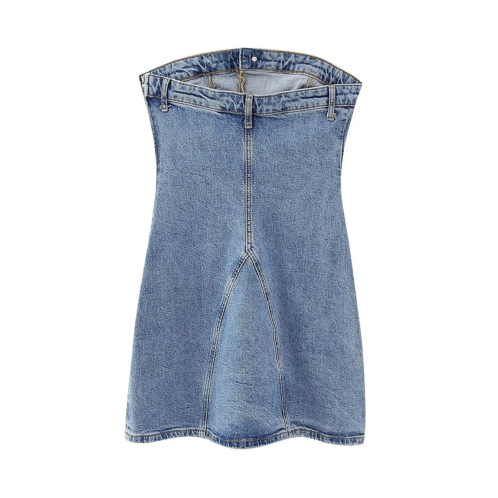 European and American style strapless denim dress